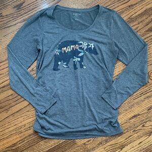 a:glow Gray Long Sleeve Tee with Bear and Floral Design